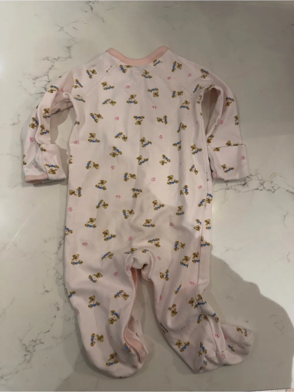 Ralph Lauren Baby Girl One Piece Footie Pajama Bear Pink Size 6 Months